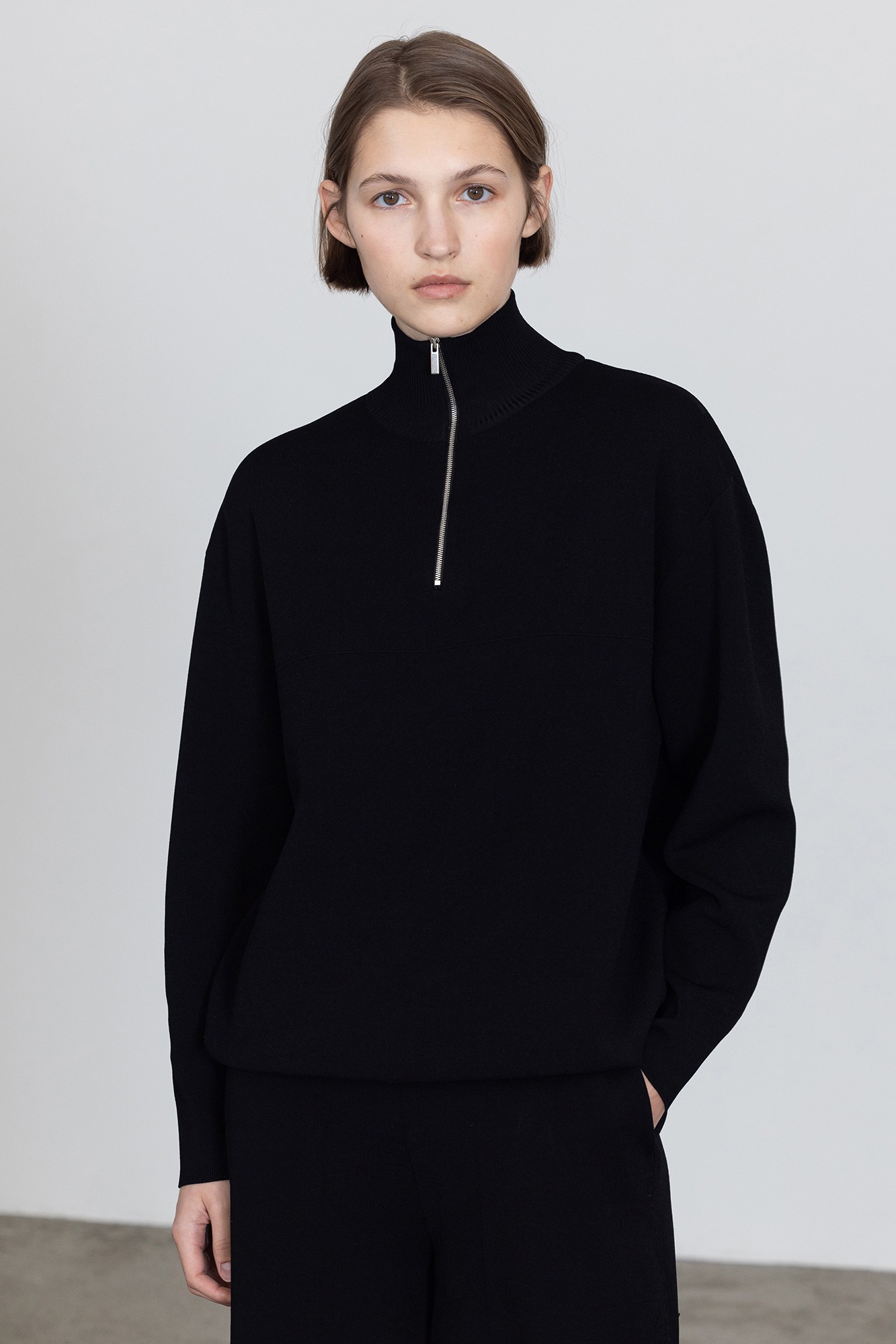 Half Zip Up Sweater - Black