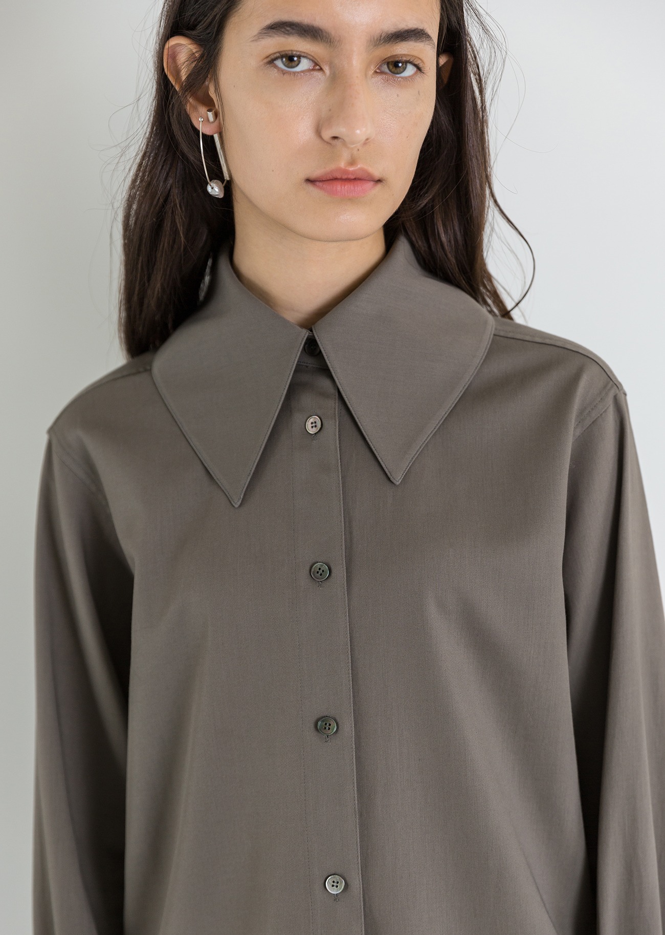 Relaxed Wide collar cotton shirts - Ash