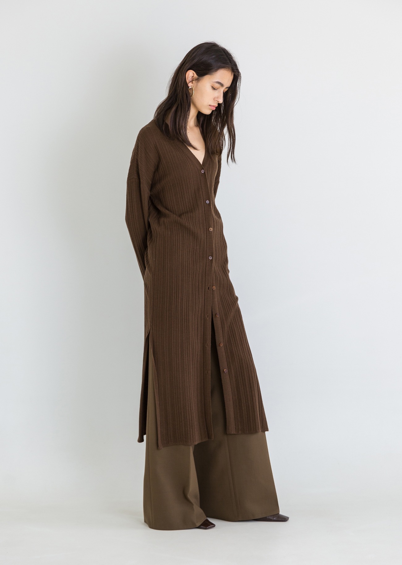 Ribbed cashmere-blend long cardigan - Chocolate