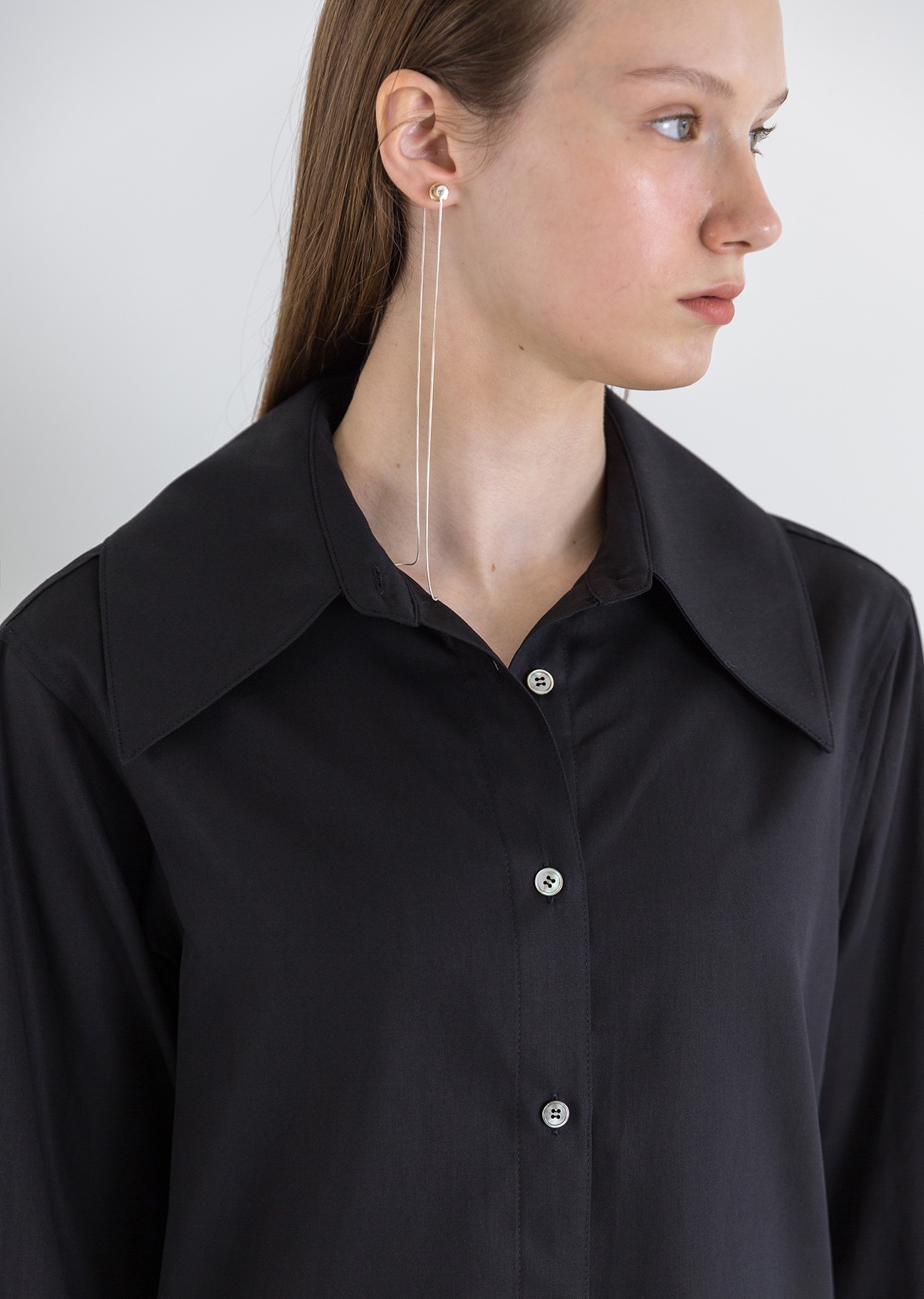 Relaxed Wide collar cotton shirts - Black