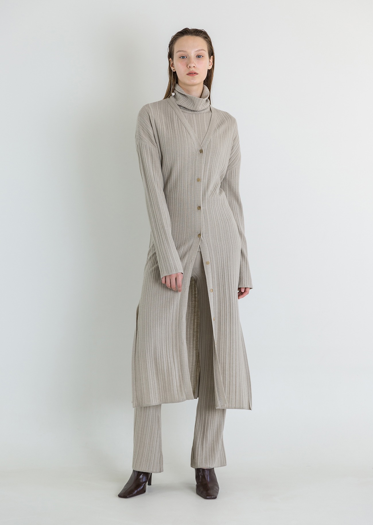 Ribbed cashmere-blend long cardigan - Cement Grey