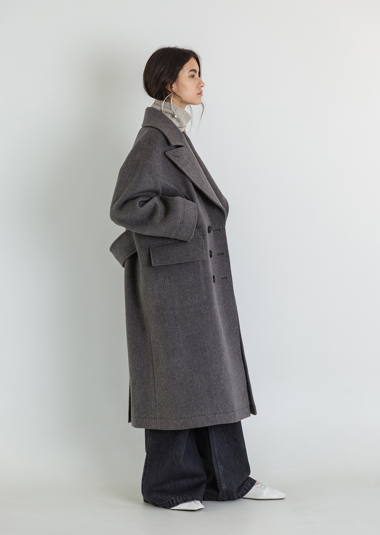 Double-breasted wool-blend Pea coat - Grey