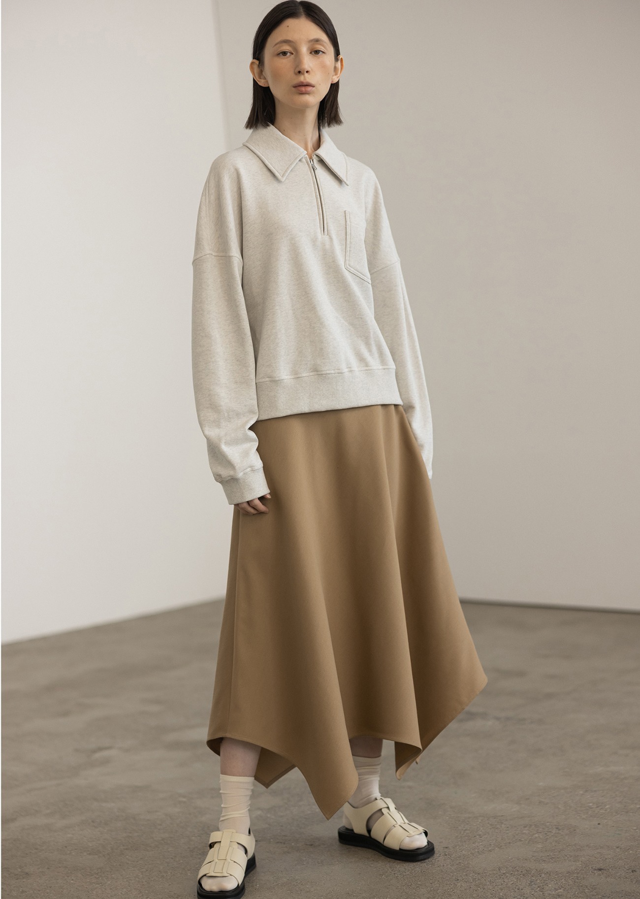 Wool-Silk Flared Skirt - Beige