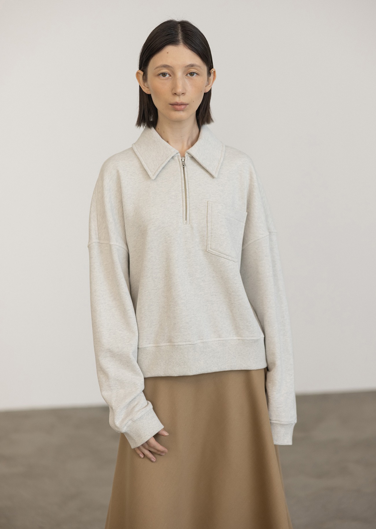 Half zip-up sweatshirts - Melange warm grey