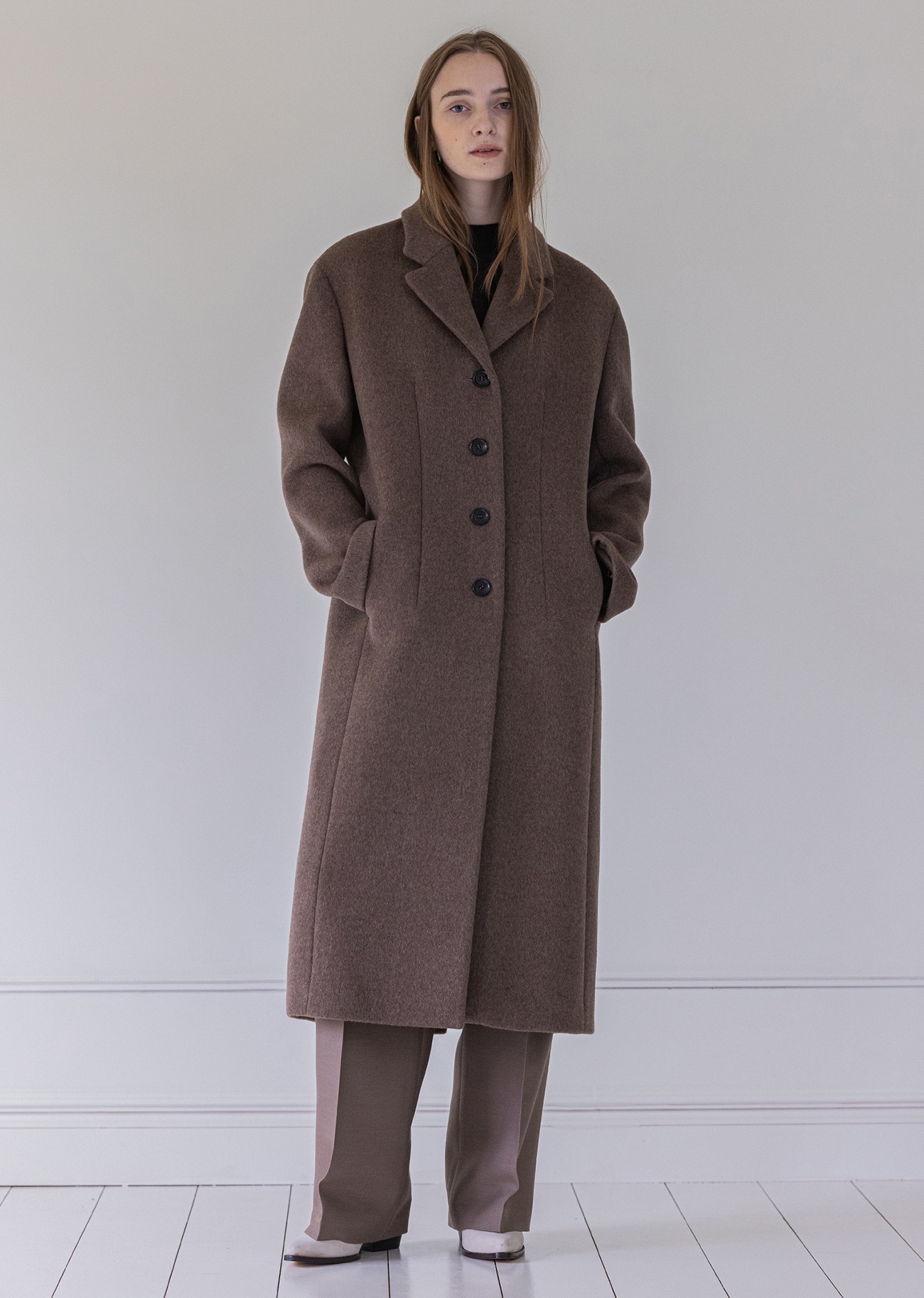 Single breasted cashmere blend coat - Brown