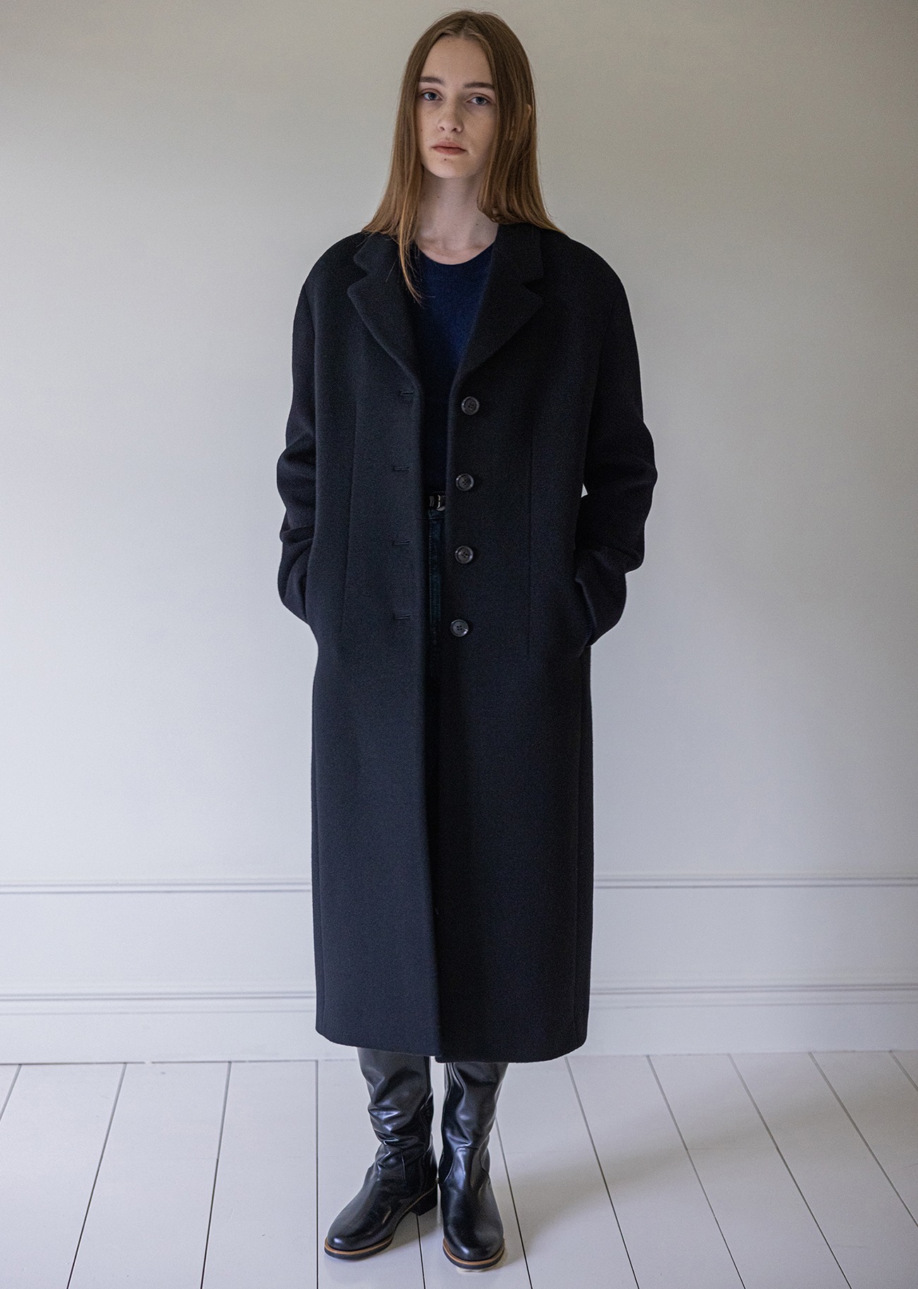 [Re-Order]Single breasted cashmere blend coat - Black