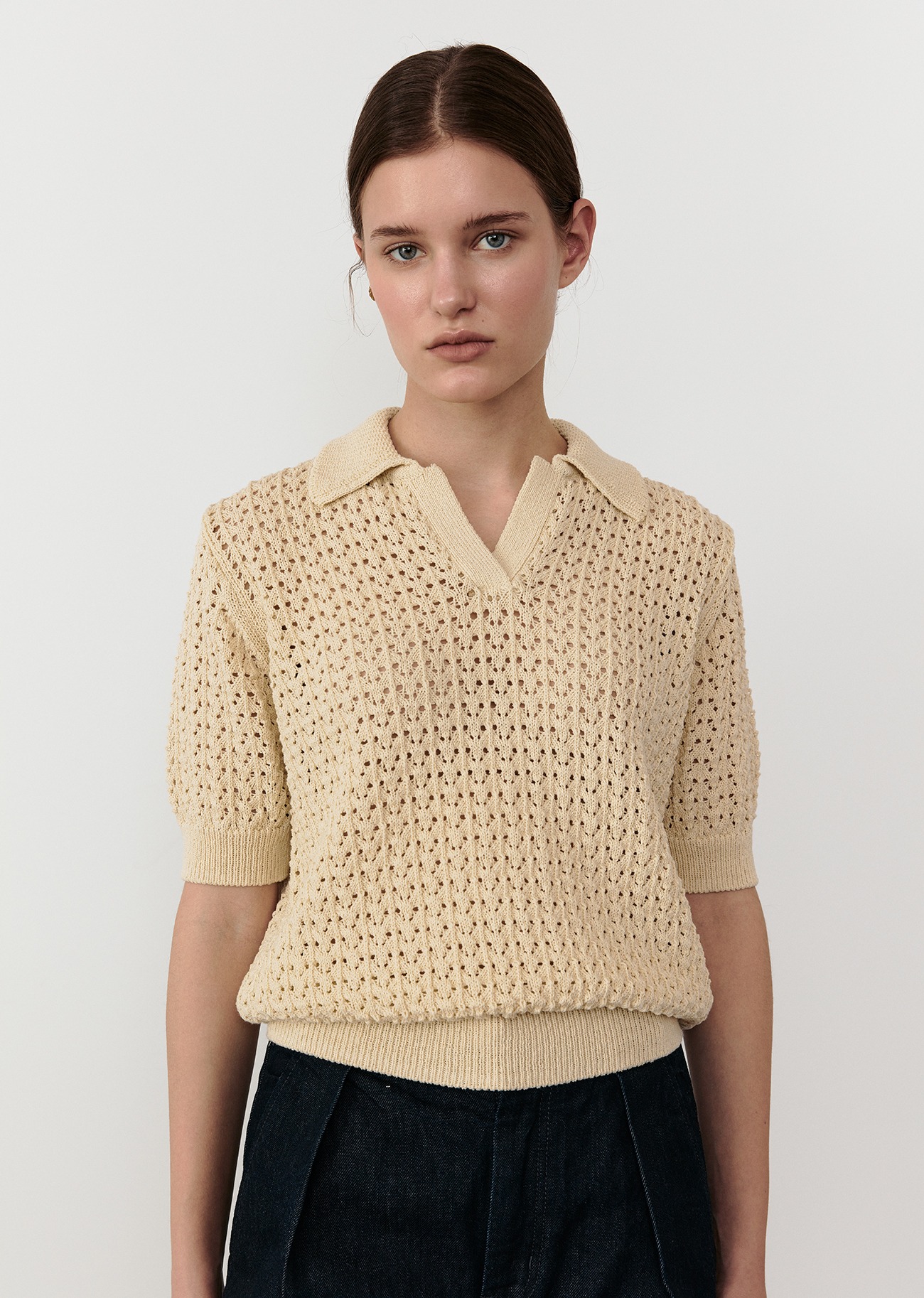 Short Sleeve Texture Knit - Vanila