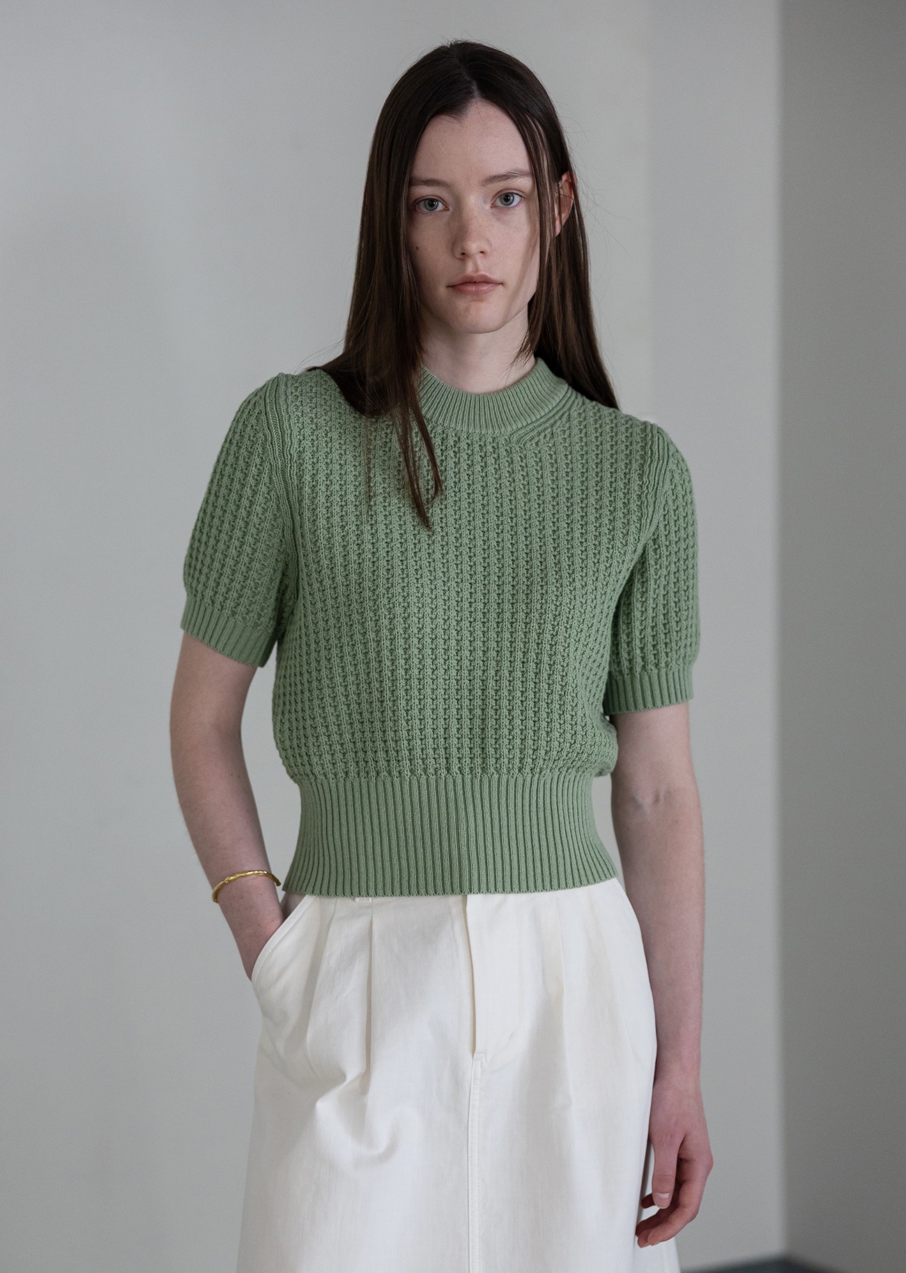 Cropped Crewneck Pullover - Green