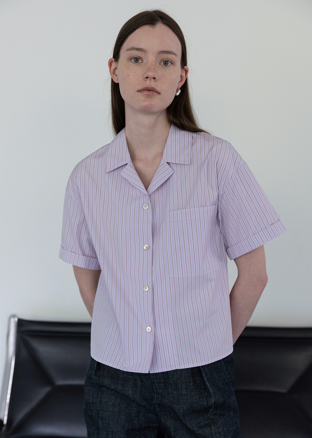 Open Collar Neck Stripe Shirts - Lavender