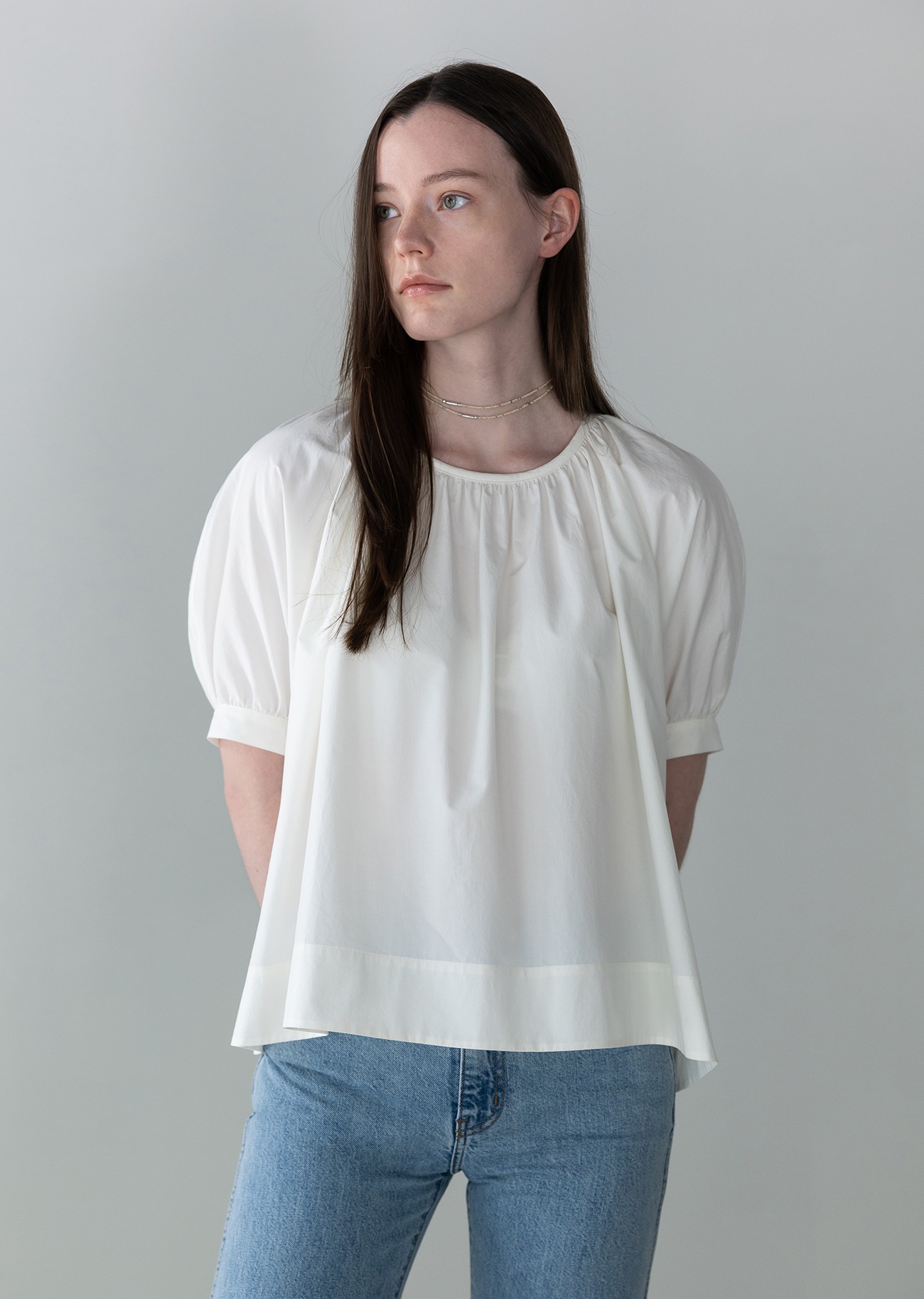 Back Button Detail Volume Blouse - Ivory