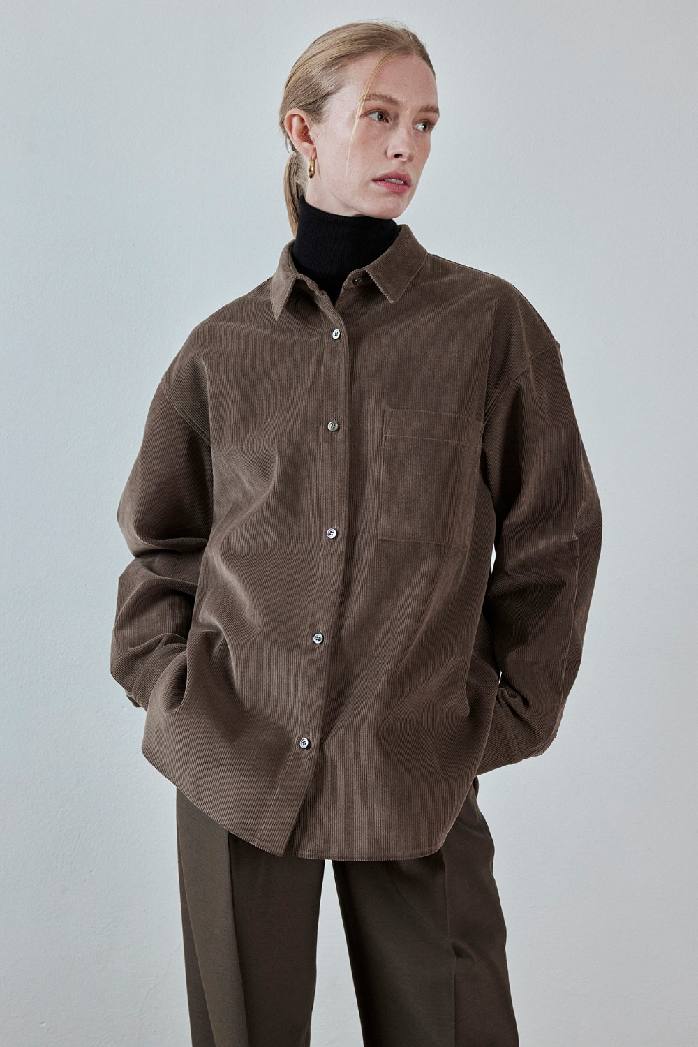 Oversized Corduroy Shirt - Brown
