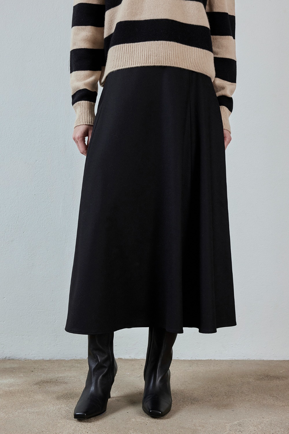 Flare Flannel Long Skirt - Black