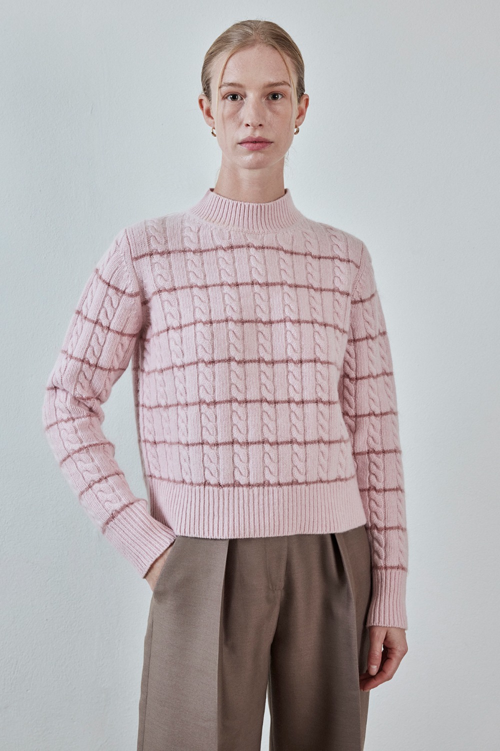Cable Stripe Cashmere Blended Knit Sweater - Very Pink
