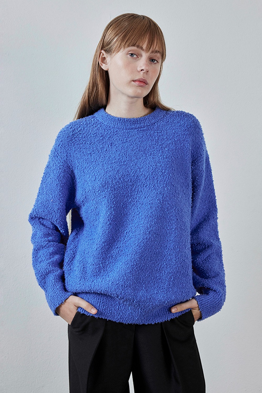 Oversized Italian Boocle Knit Sweater - Blue