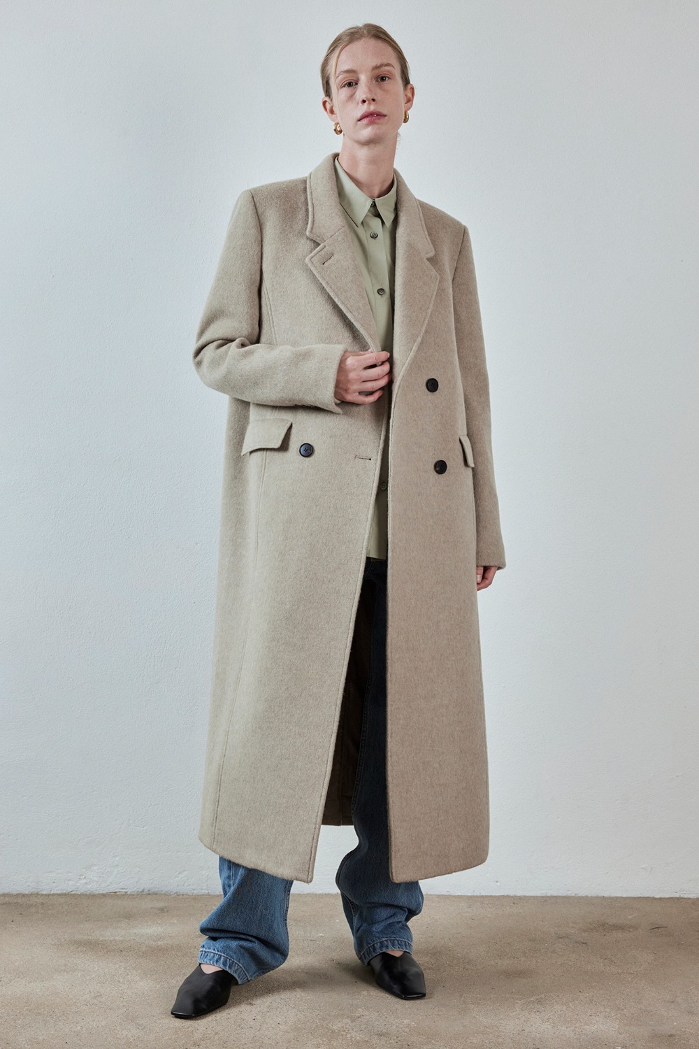 Maxi Wool-Cashmere Tailored Double Coat - Light Taupe