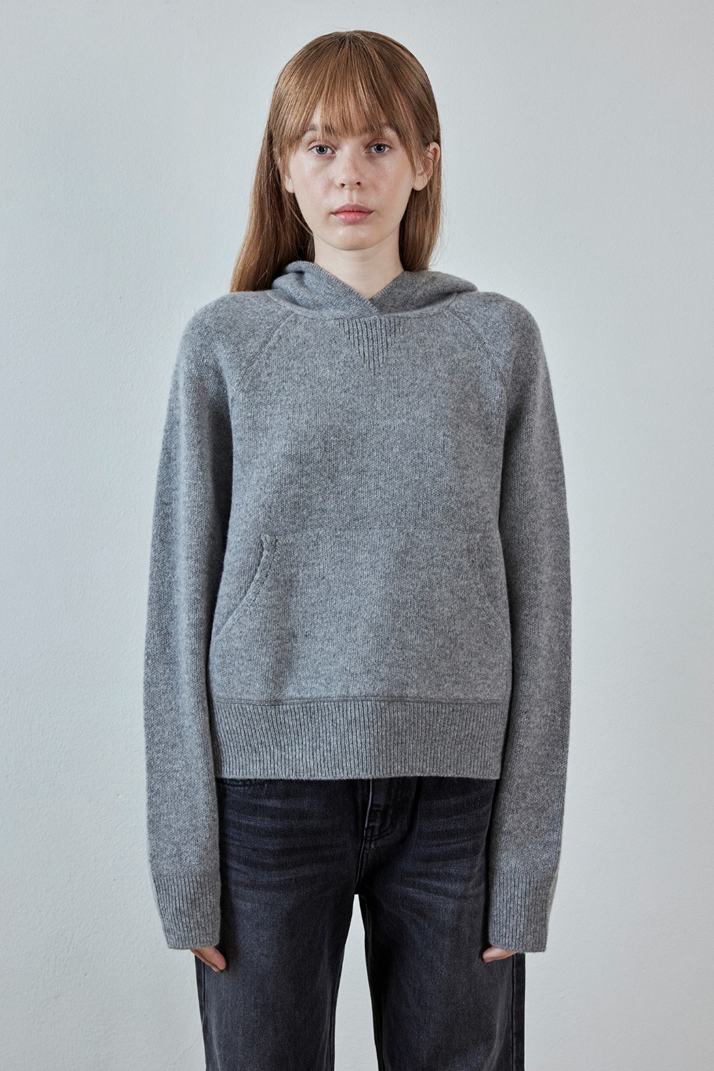 [2차 입고] Hooded Wool-Cashmere Knit Sweater - Melange Grey