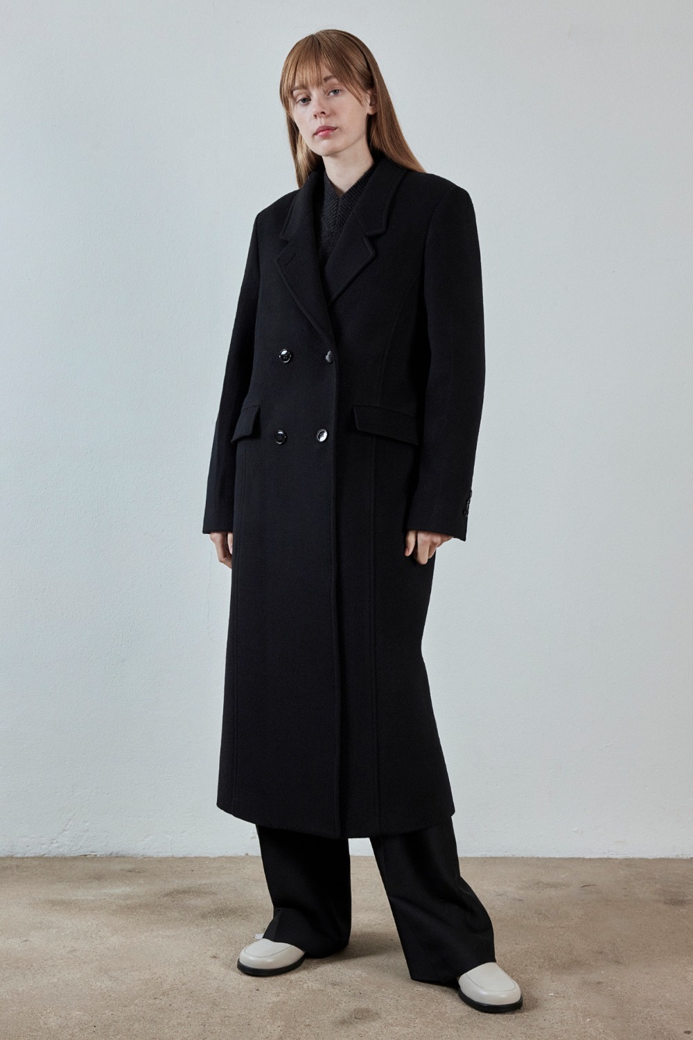 Maxi Wool-Cashmere Tailored Double Coat - Black