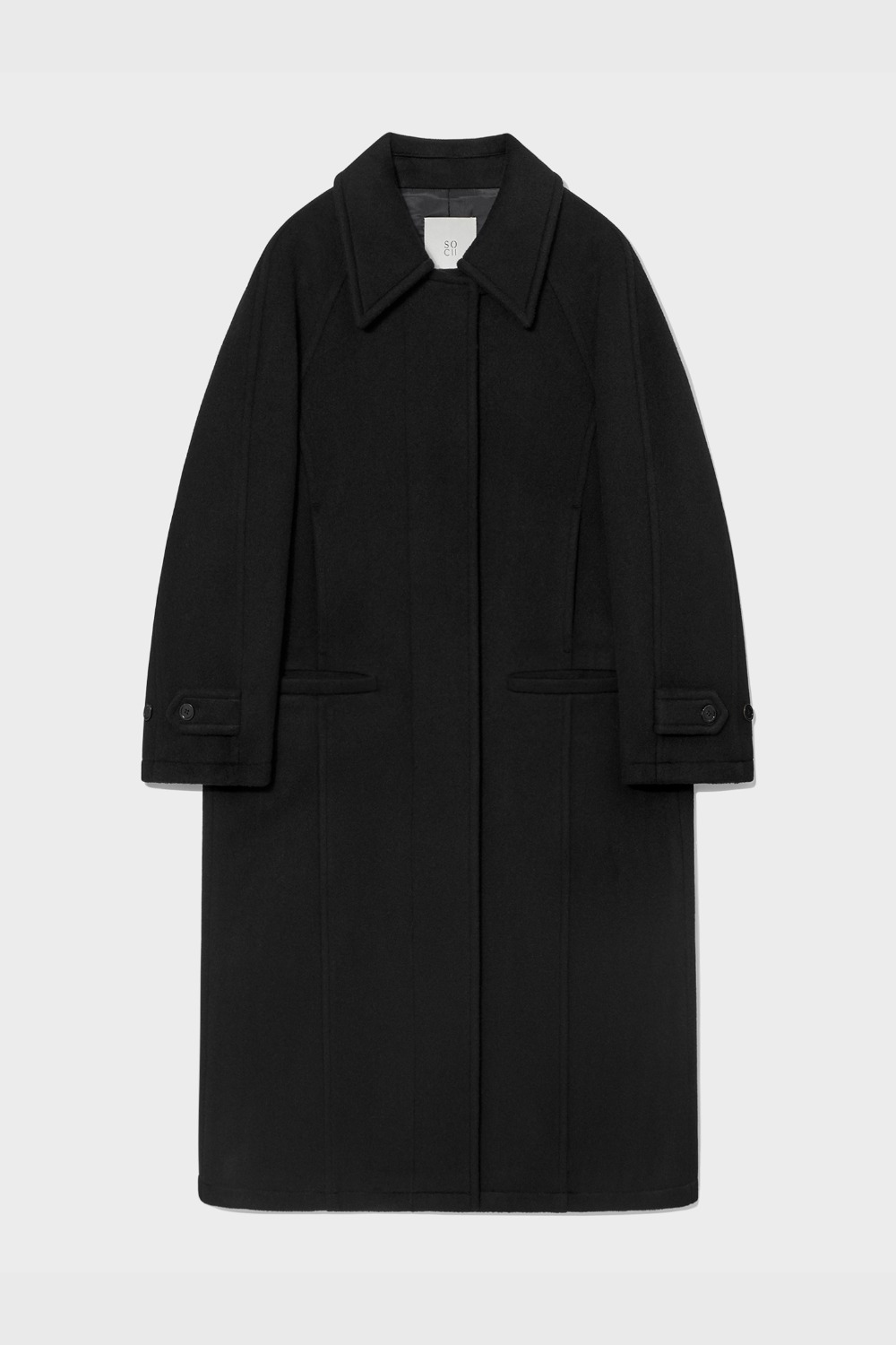 [2차 입고] Maxi Wool-Cashmere Balmacaan Coat - Black