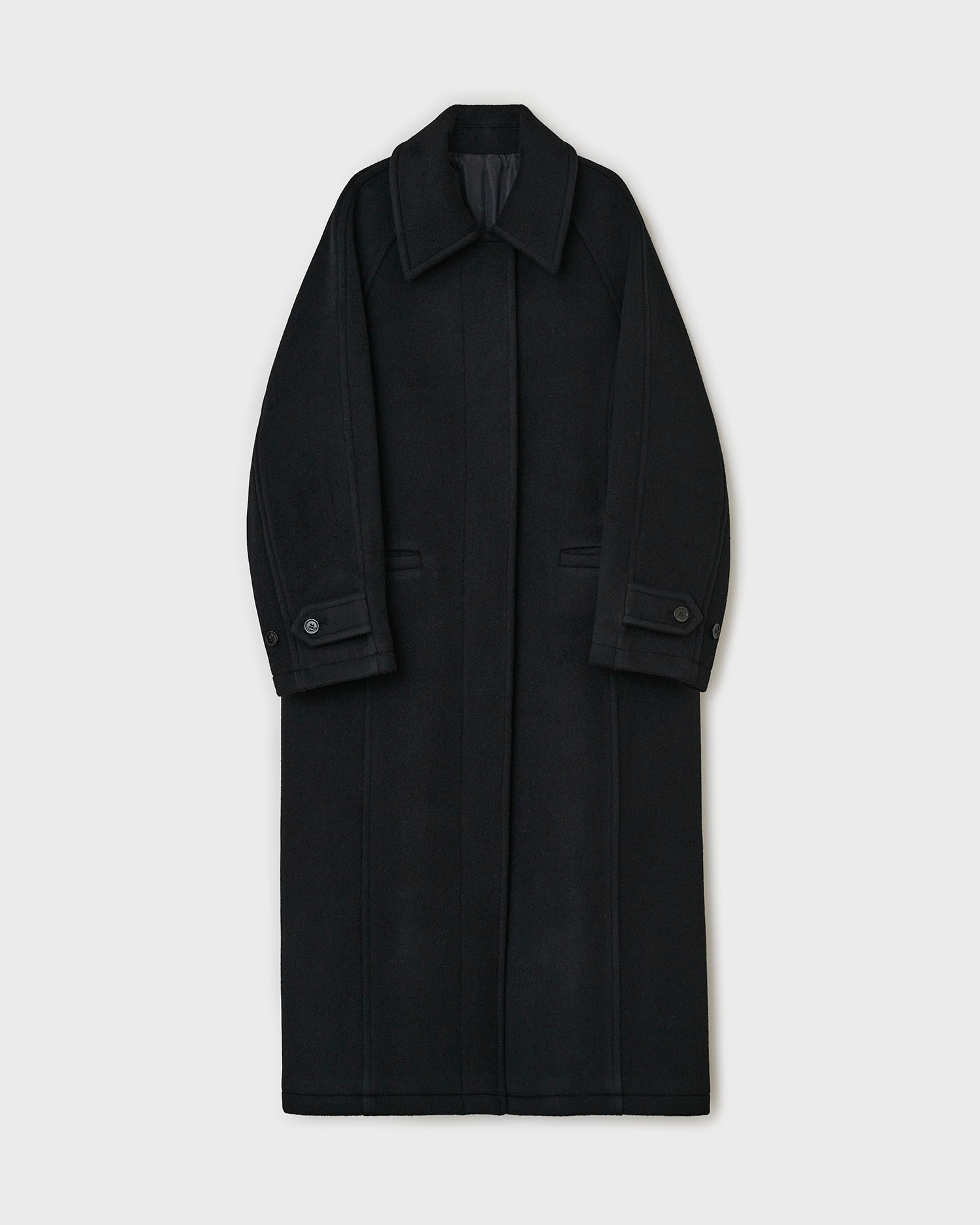 Maxi Wool-Cashmere Balmacaan Coat - Black