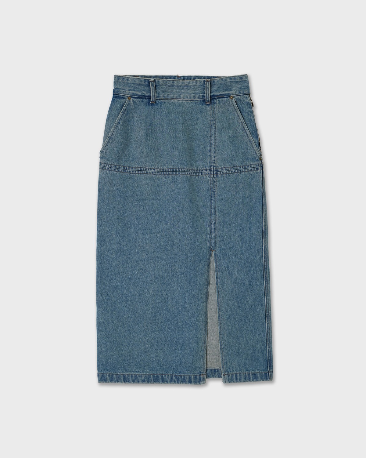 Slit Denim Midi Skirt - Vintage Indigo
