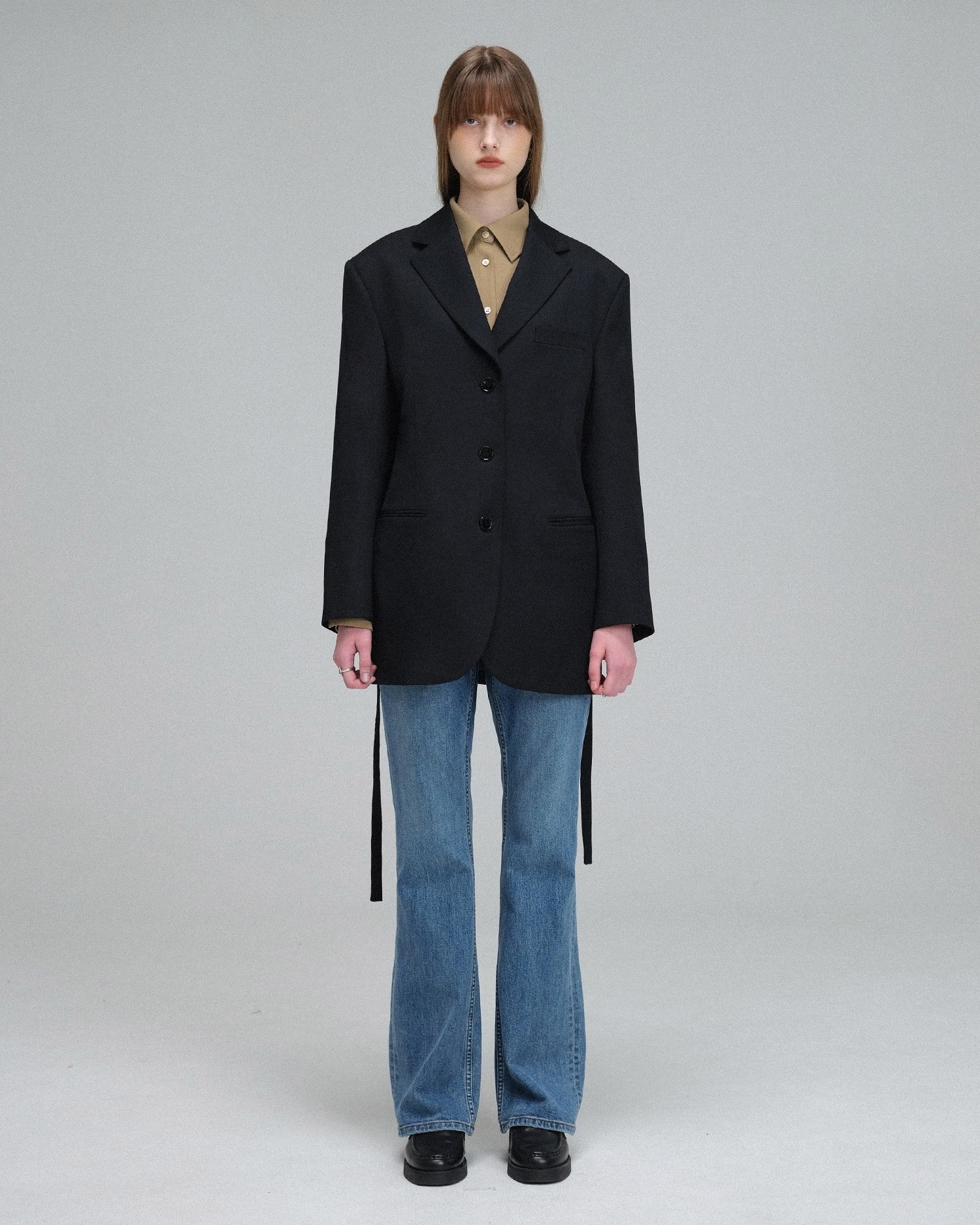 Oversized Belted Single Jacket - Black