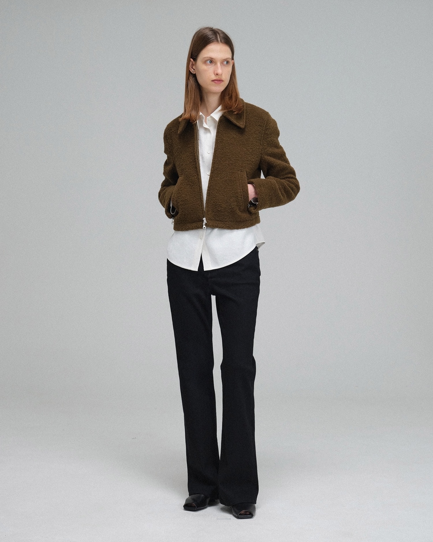 Boucled Cropped Jacket - Brown