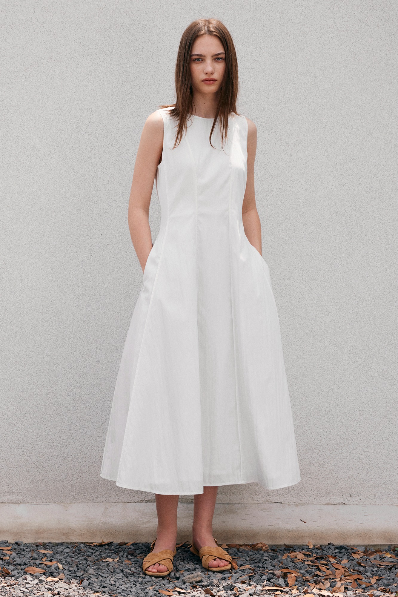 Pintuck Flare Dress - White