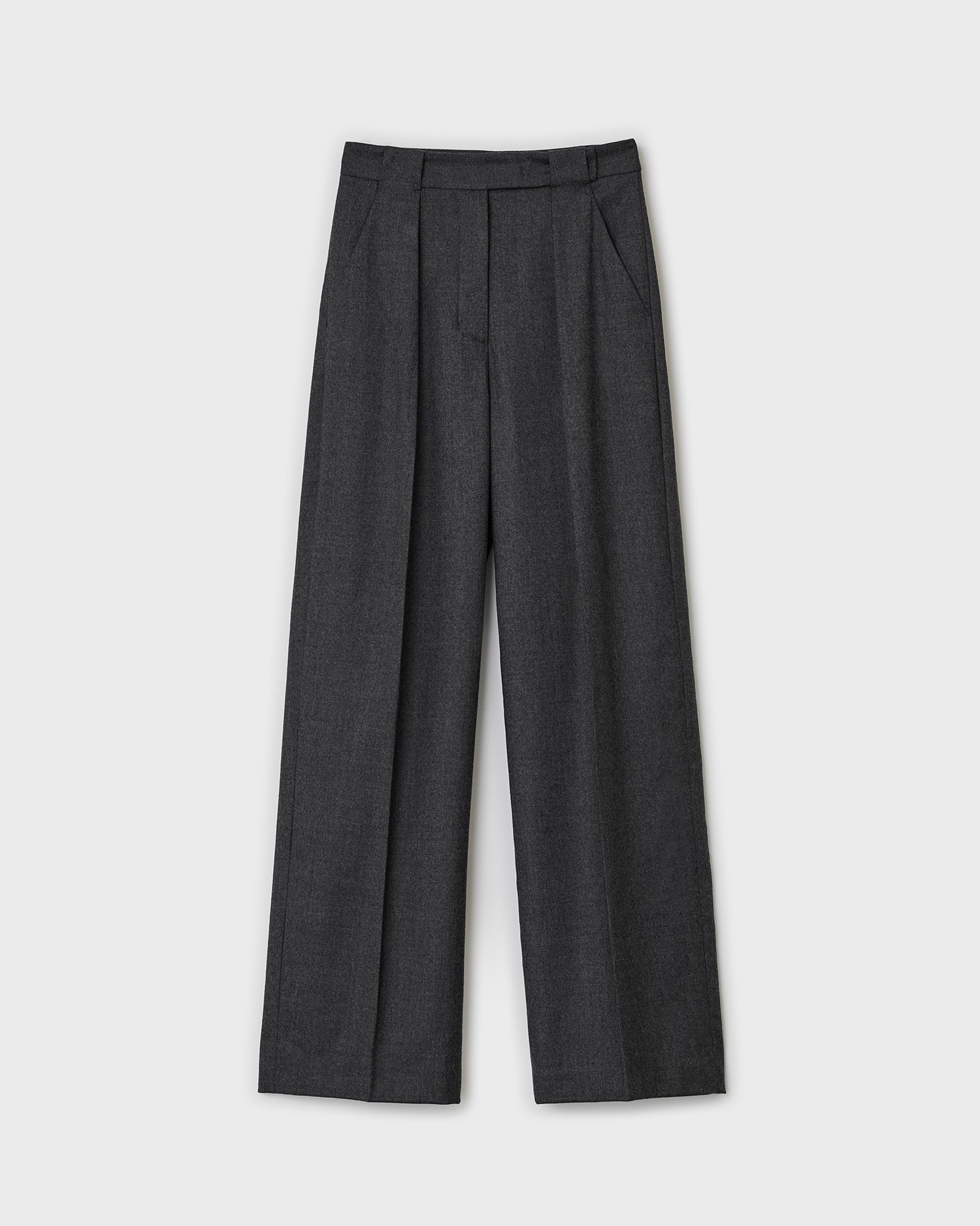 Wool Flannel Tuck Pants - Charcoal Grey