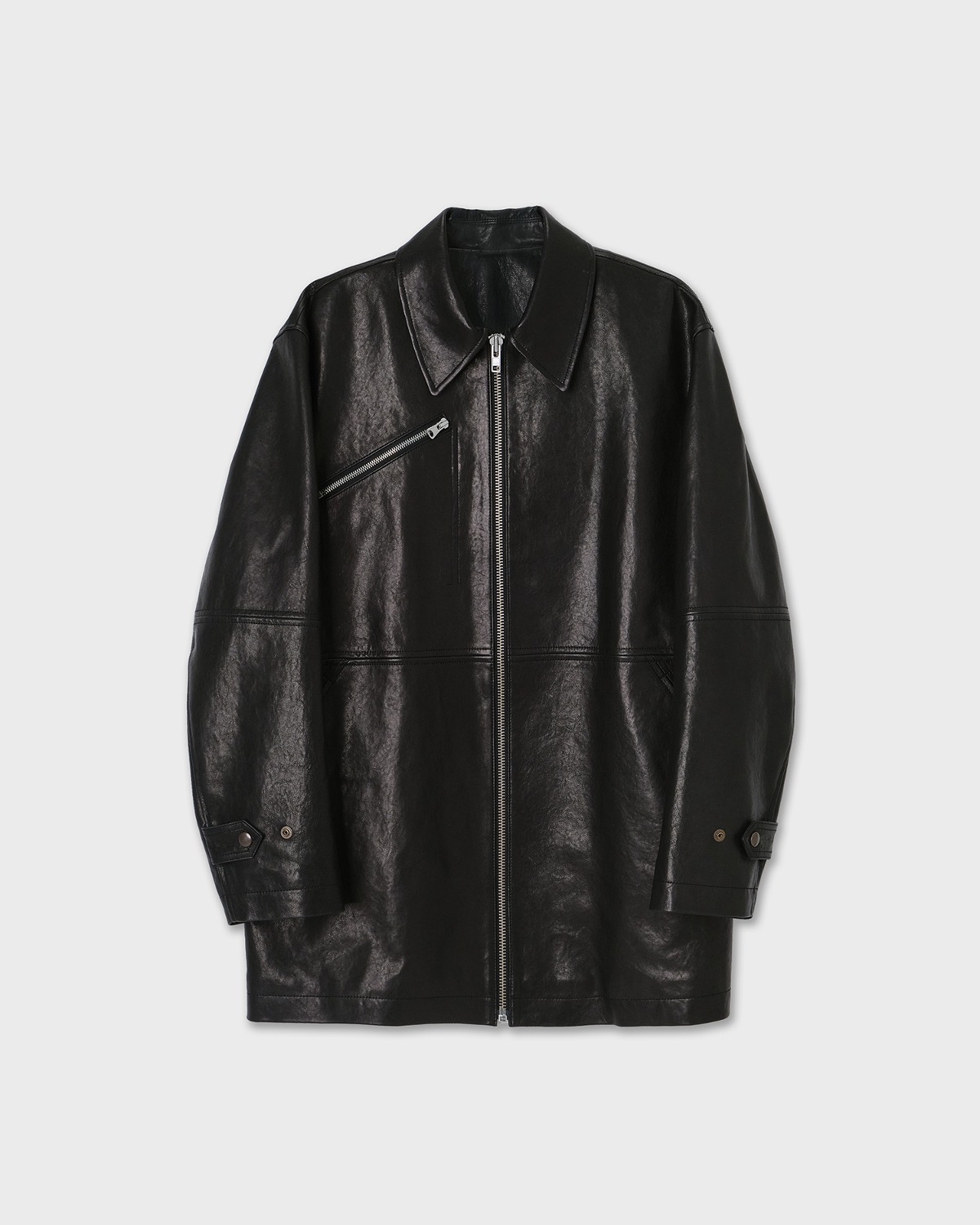 Leather Car Coat - Black