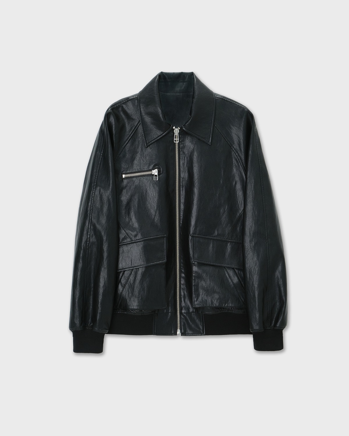 Eco Leather Bomber Jacket - Black